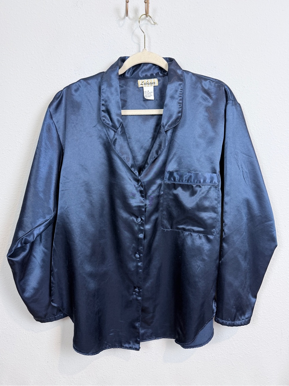 Labeaux Women's Satin Button-Up Long Sleeve Pajama Set Navy M - Picture 2 of 12